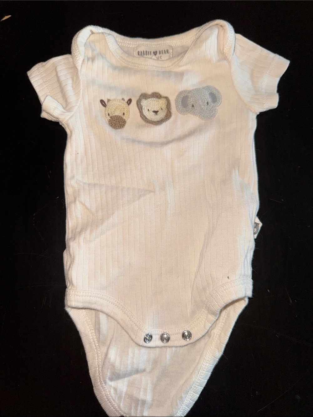 Rabbit & Bear White Ribbed Baby Bodysuit with Animal Appliqués